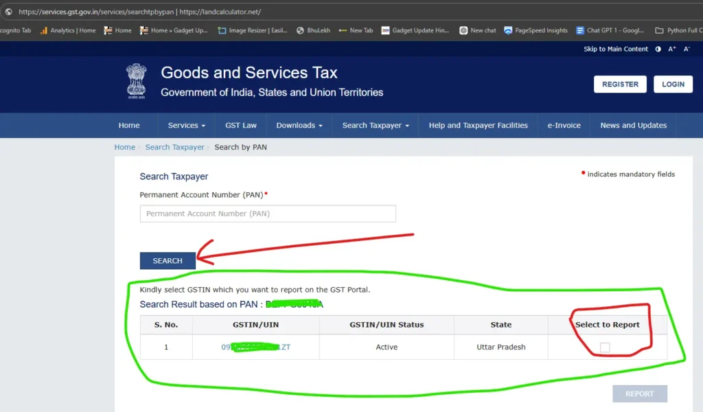 Kindly select GSTIN which you want to report on the GST Portal