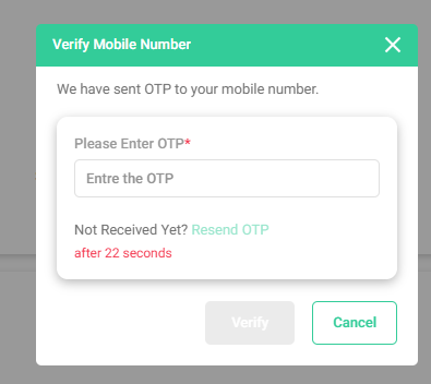We have sent OTP to your mobile number.